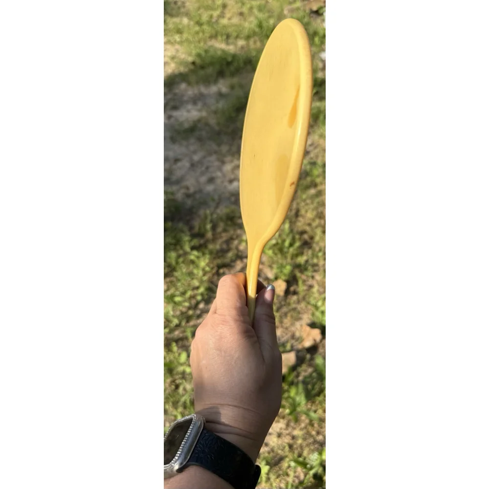 Vintage Colored VANITY HAND MIRROR 1940’s Era Great Prop Heavy French Ivory MCM